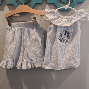 aAm monogrammed seersucker short outfit 18m